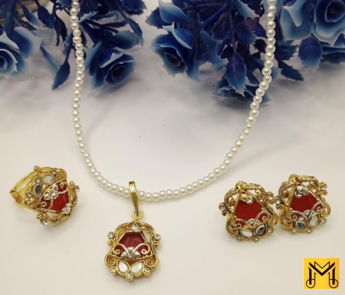 New Arrival Manjoos Gold Plated Lockit Set With Adjustable Ring. Available 4 Color