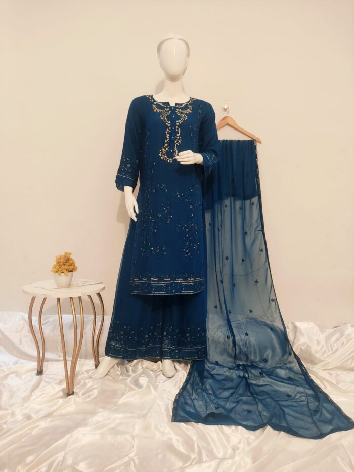 Luxury Plazzo Chiffon Ensemble | 3-Piece Pret* - Image 9