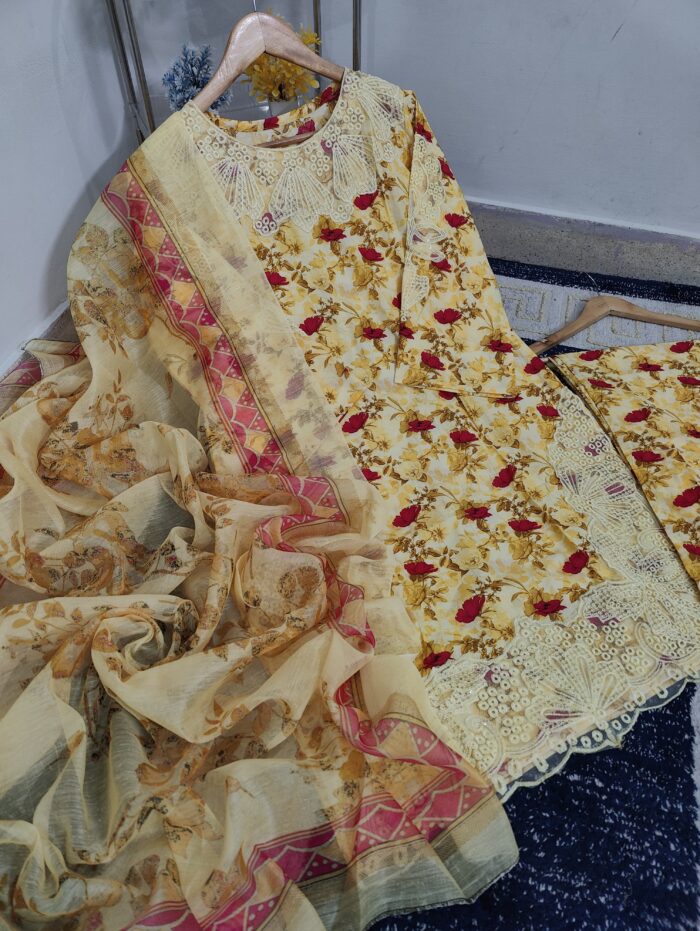 Digital Printed Lawn Dress with Embroidery Patch Work & Monar Dupatta 2k25 - Image 6