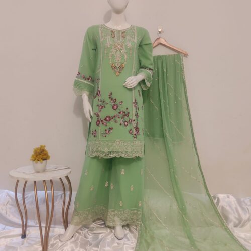 Luxury Plazzo Chiffon Ensemble | 3-Piece Pret*
