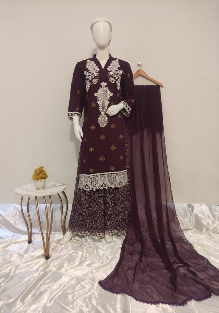 Luxury Plazzo Chiffon Ensemble | 3-Piece Pret* - Image 4