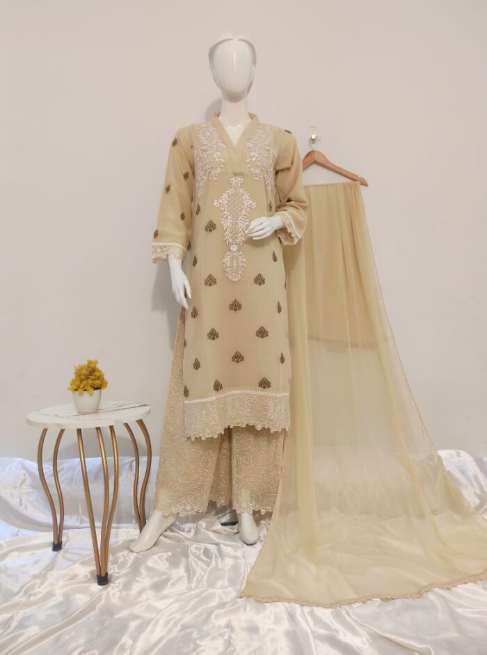 Luxury Plazzo Chiffon Ensemble | 3-Piece Pret* - Image 3